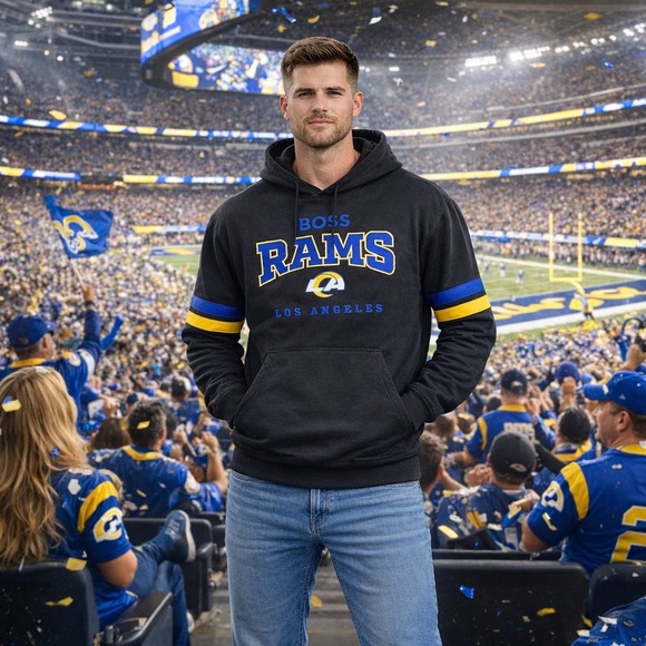 Hugo Boss Other - BOSS x NFL Los Angeles Rams Hoodie Black Pullover Logo Men's Size M - NWT